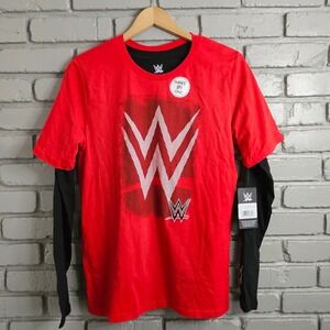 WWE Boys 3-in-1 T-Shirt Set Red Black Graphic Long Short Sleeve XL 18/20 NEW